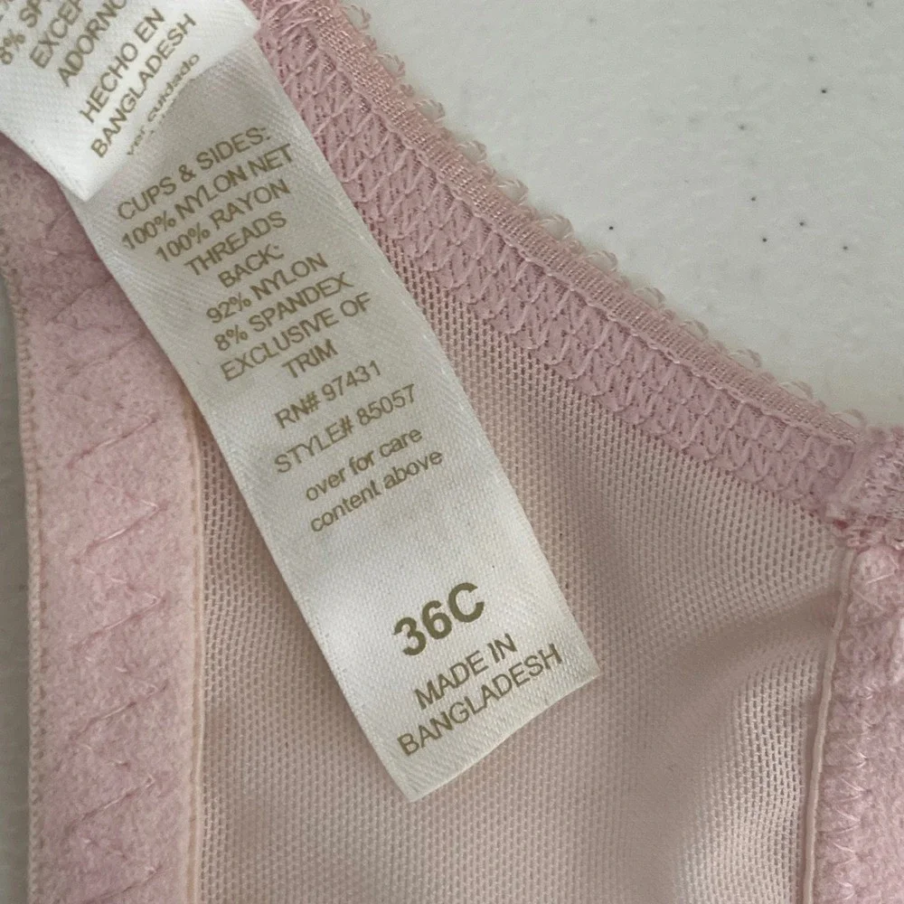 Vintage Secret Treasures Bra 36C Pink Floral Embroidered Sheer‎ Mesh Unlined